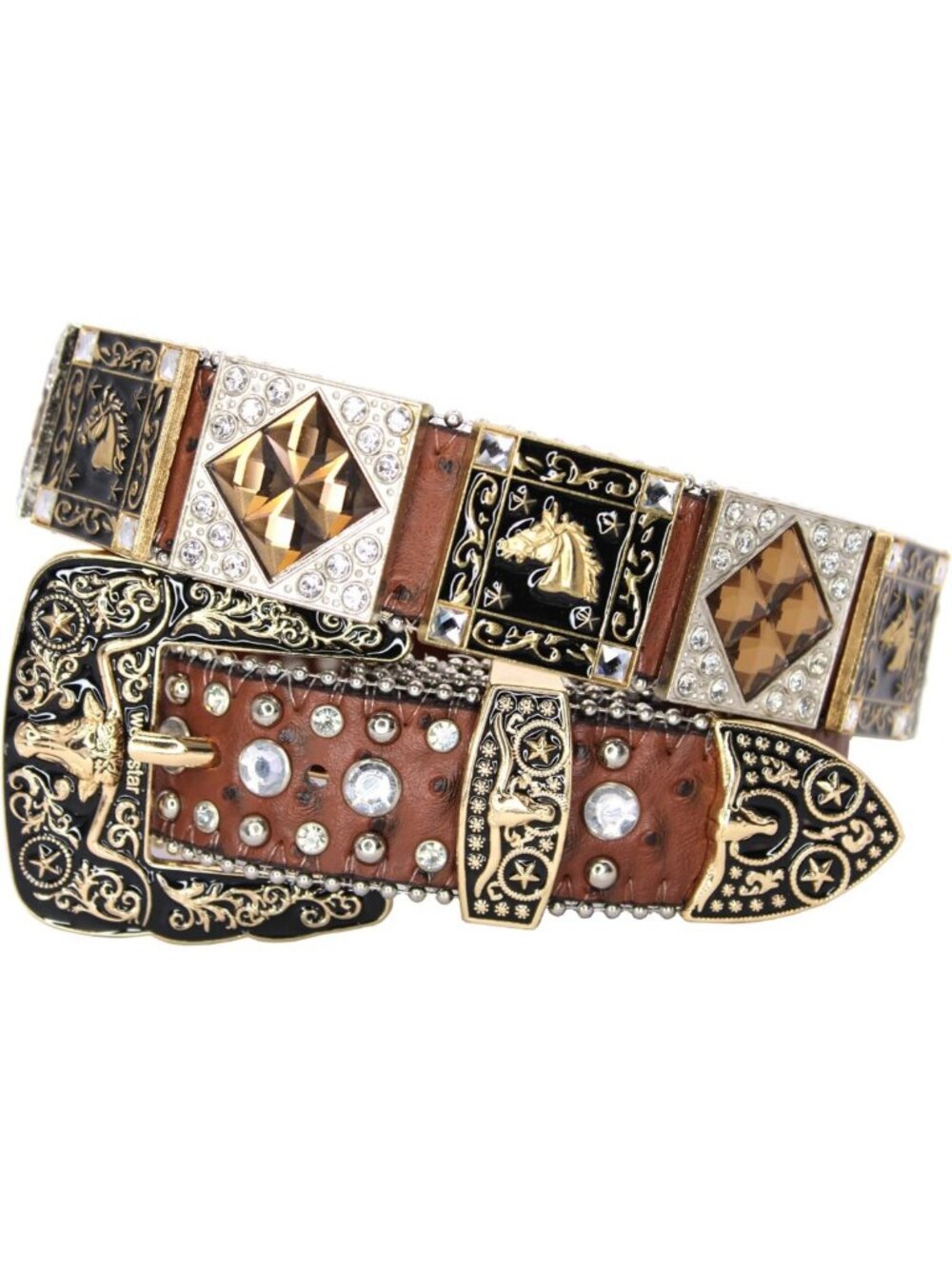 Genuine Leather Rhinestone Belt for Women & Men - Western Style with Sparkling